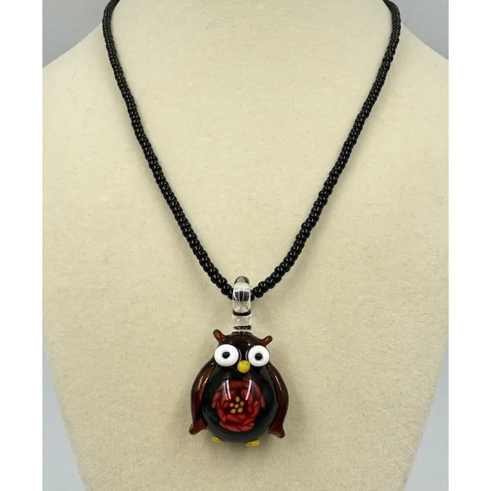 Artisan Handmade Lampwork Art Glass Flower Owl Pendant Beaded Necklace 16 - 19